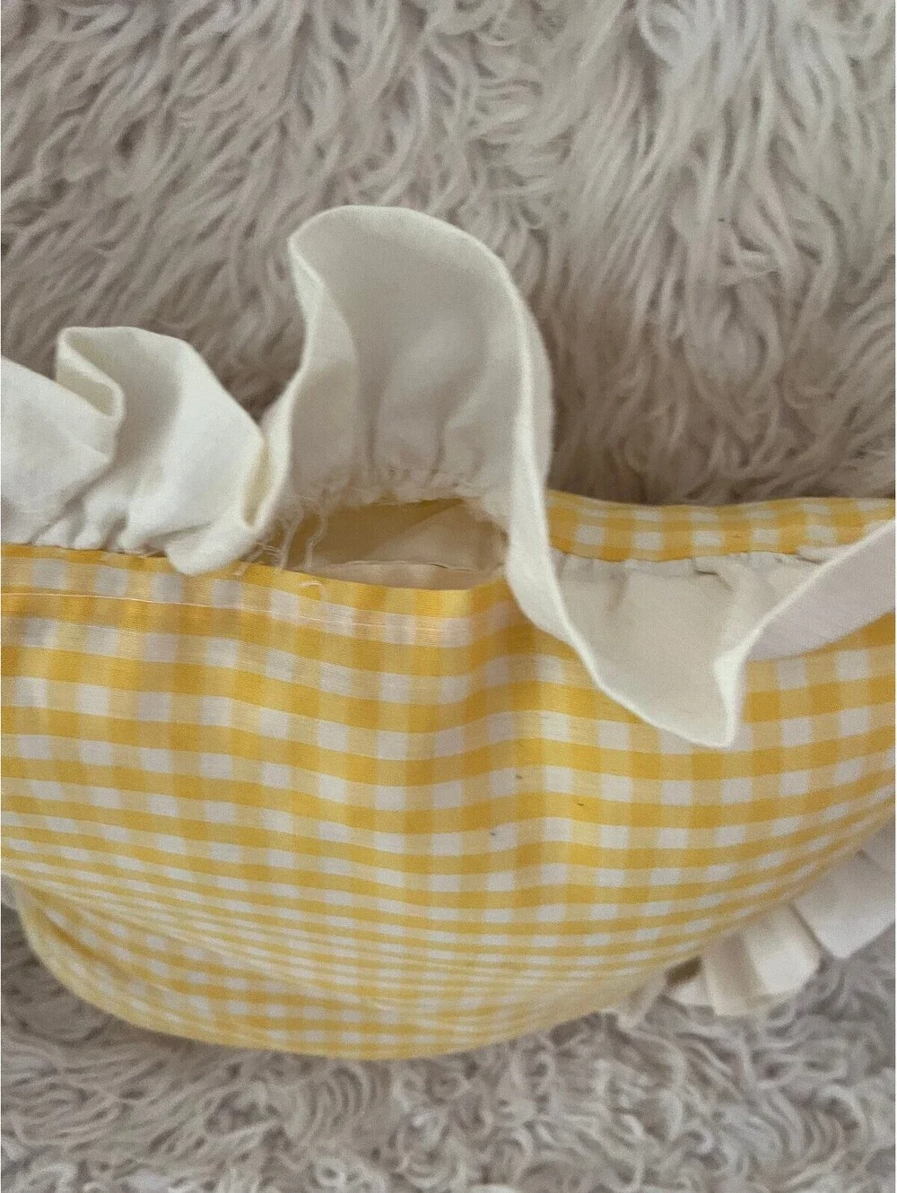 Vintage Ruffled Yellow Gingham 13x13 Throw Pillow
